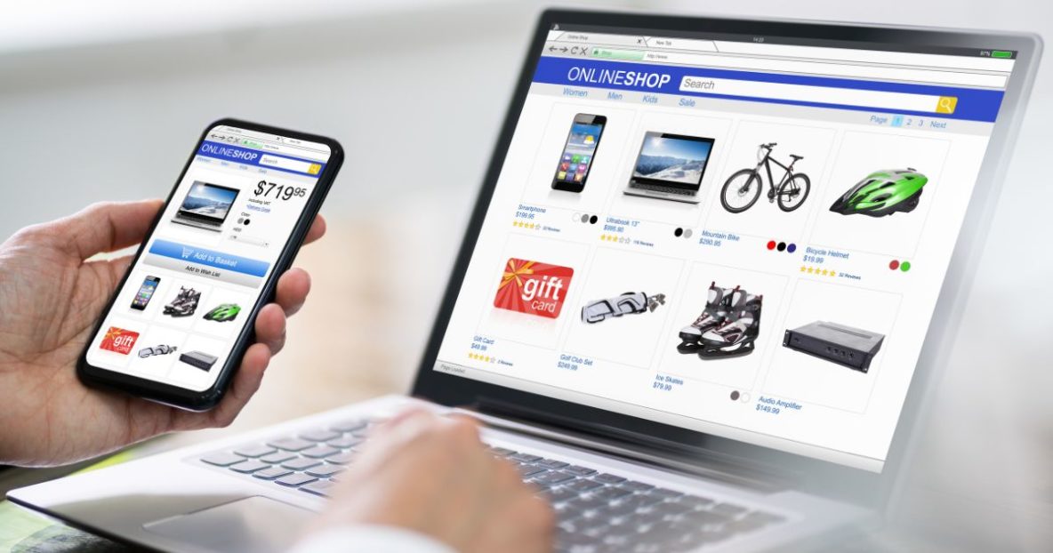 E-commerce store on laptop and mobile phone