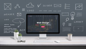 Web design concept with computer display