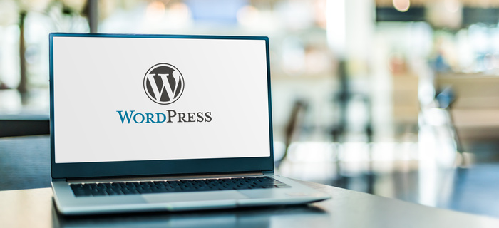 Laptop computer displaying logo of WordPress